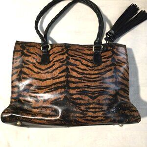 NEW PATRICIA NASH Brown Black LEATHER Tigar Animal Print Women's Bag
